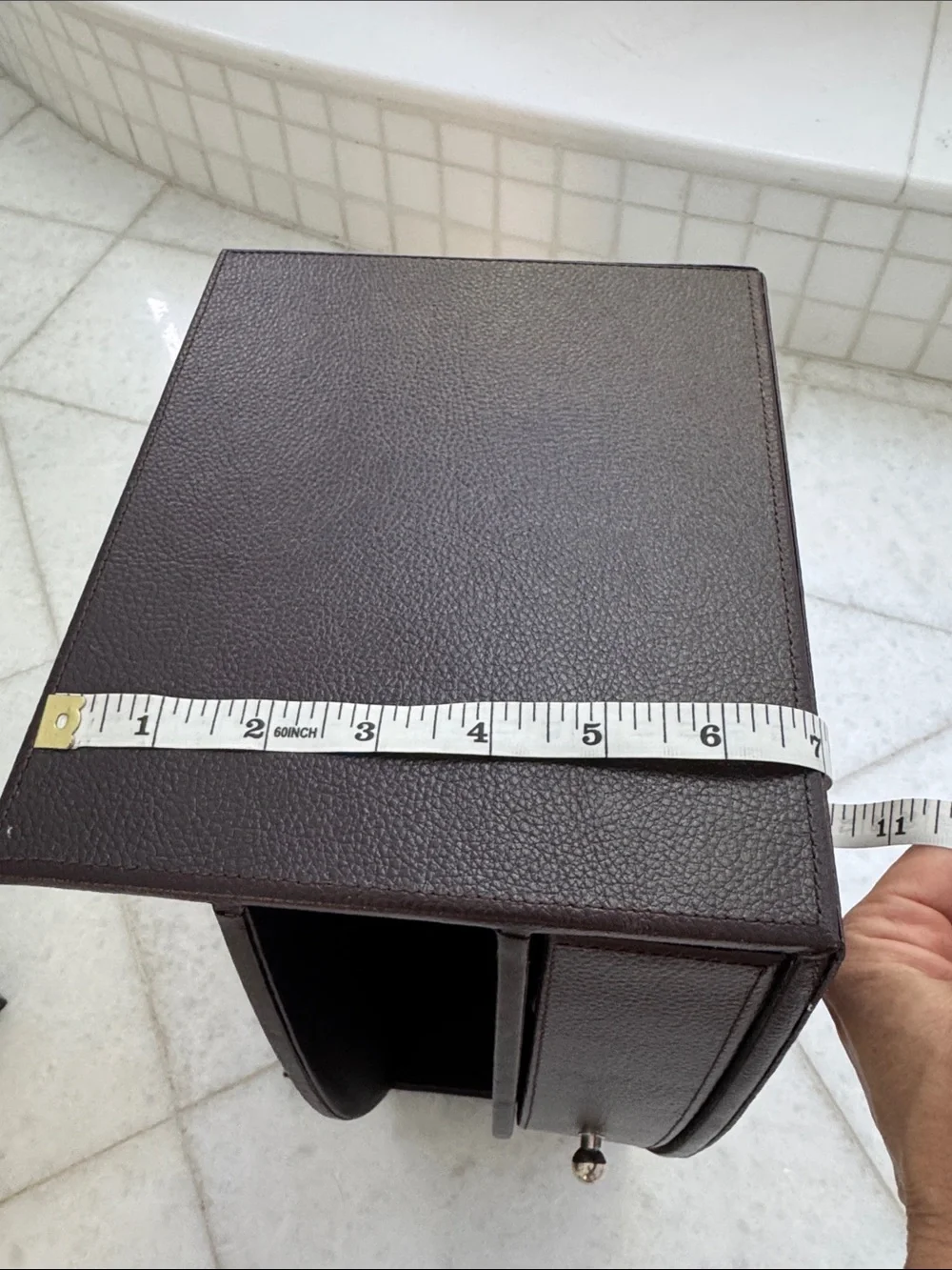 Brown Leather-Textured Bathroom Organizer with Drawer